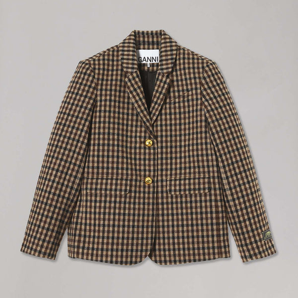 【関税＆送料込み】Ganni Wool Check Blazer Ganni Blazer Check Wool Mix Oversized | WAKAKUU