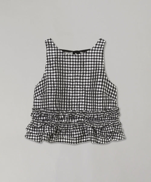 Crinkled Taffeta Check Open Back Frill Top-GANNI-Forget-me-nots Online Store