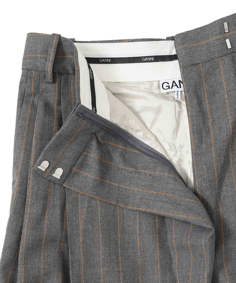 Brushed Wool Stripe Mid Waist Pants-GANNI-Forget-me-nots Online Store