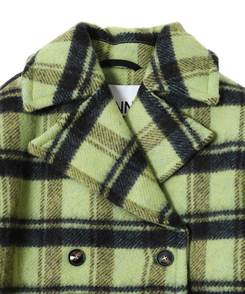 Brushed Wool Check Midi Coat-GANNI-Forget-me-nots Online Store