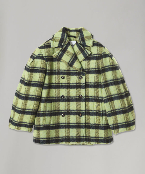Brushed Wool Check Midi Coat-GANNI-Forget-me-nots Online Store