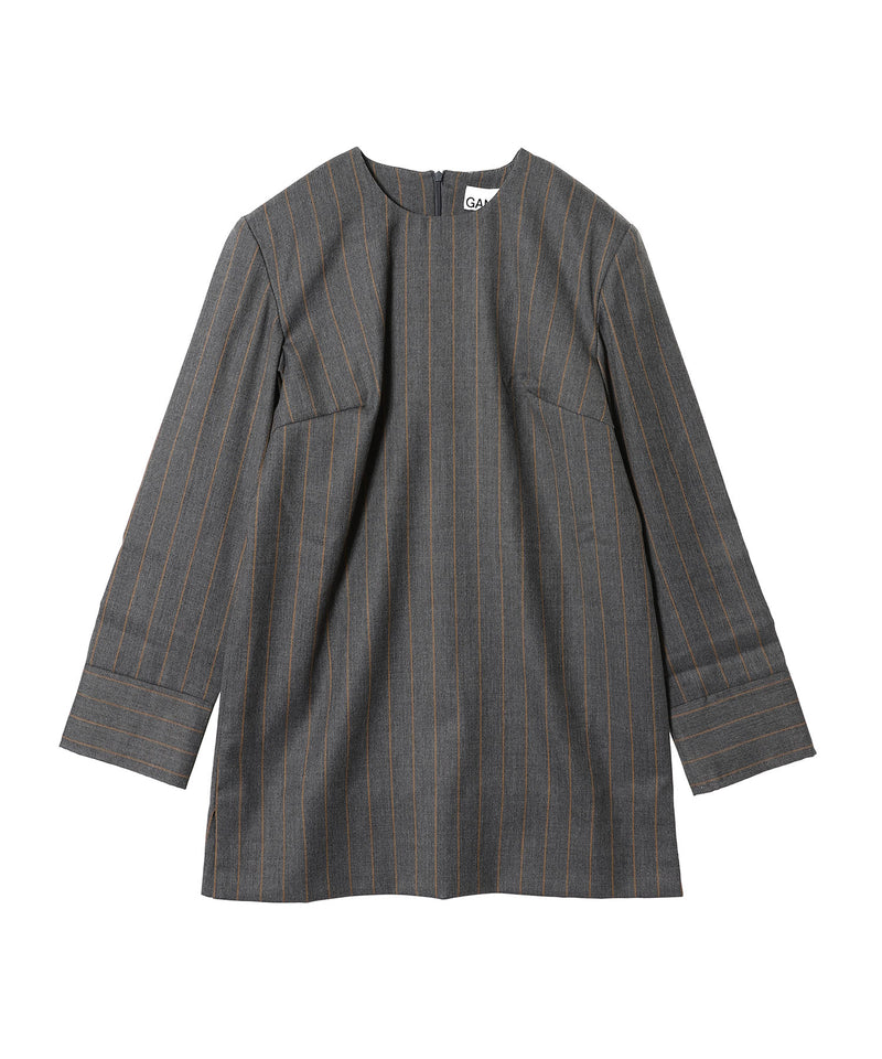 Brushed Wool Stripe Circle Collar Mini Dress-GANNI-Forget-me-nots Online Store