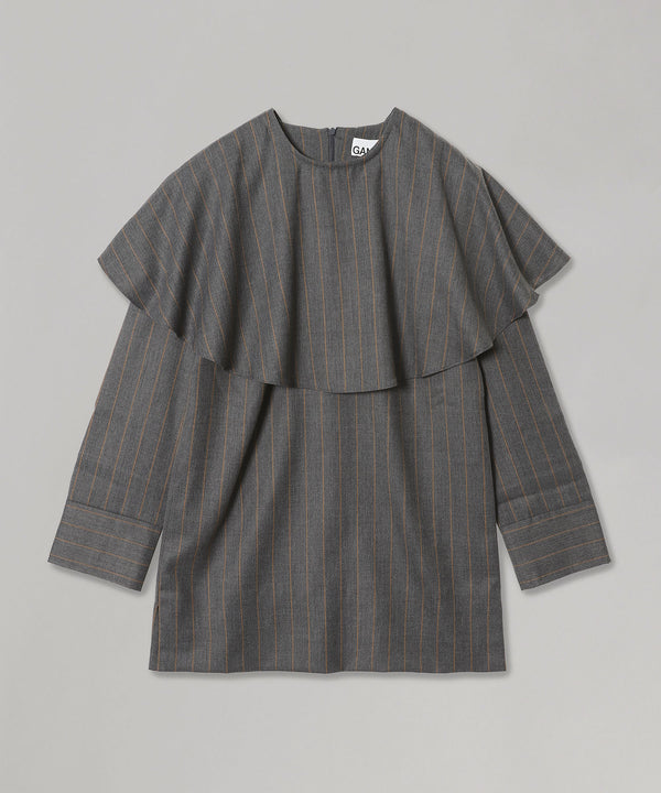 Brushed Wool Stripe Circle Collar Mini Dress-GANNI-Forget-me-nots Online Store