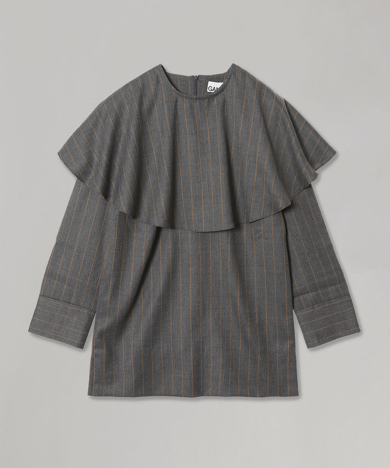 Brushed Wool Stripe Circle Collar Mini Dress-GANNI-Forget-me-nots Online Store