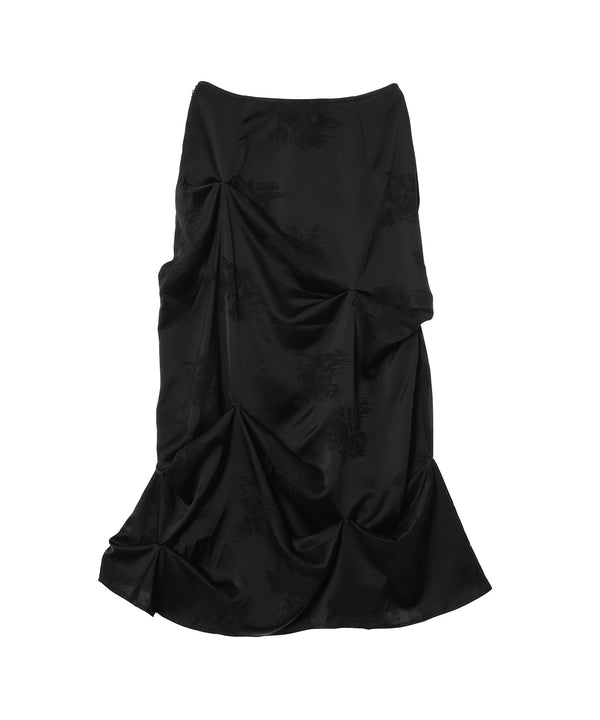 Fluid Satin Jacquard Tuck Detail Long Skirt