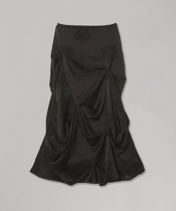 Fluid Satin Jacquard Tuck Detail Long Skirt