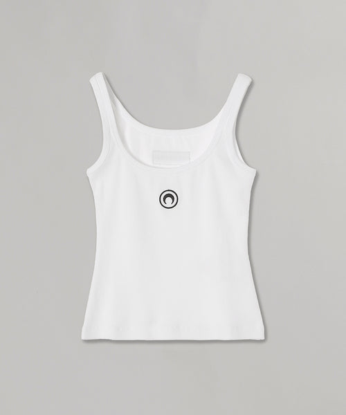Moon Logo Ribbed Jersey Crop Tank Top-Marine Serre-Forget-me-nots Online Store