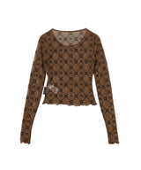 Moonogram Mesh Flock Ls Cropped Top