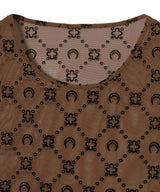 Moonogram Mesh Flock Ls Cropped Top