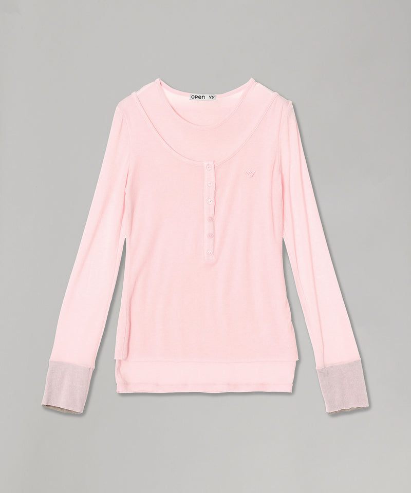 Layered Henley Lounge Tee-OPEN YY-Forget-me-nots Online Store