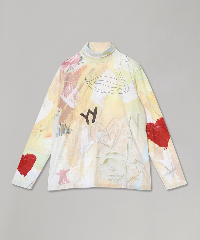 Graphic Slouch Turtleneck Tee-OPEN YY-Forget-me-nots Online Store