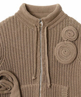 Applique Knit Zipup Jacket-OPEN YY-Forget-me-nots Online Store