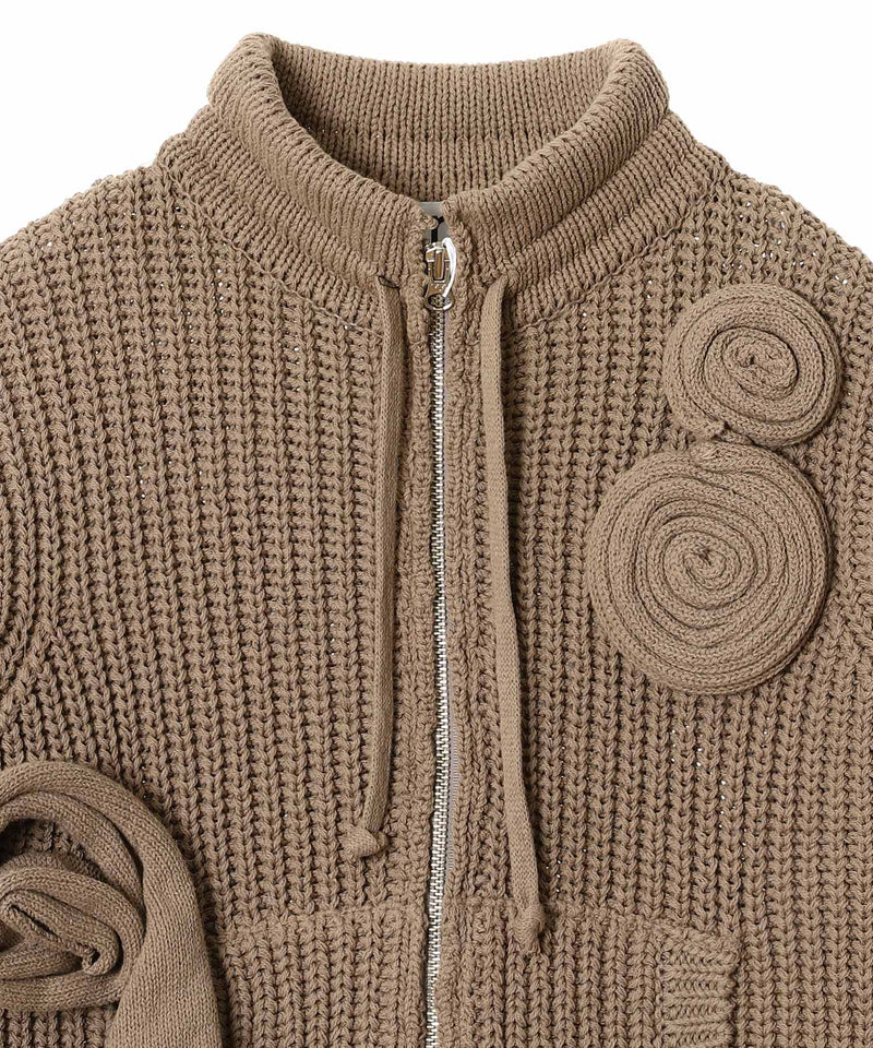 Applique Knit Zipup Jacket｜オープンワイワイ(OPEN YY)｜Forget-me