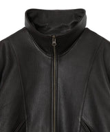 Belted Leather Blouson-OPEN YY-Forget-me-nots Online Store
