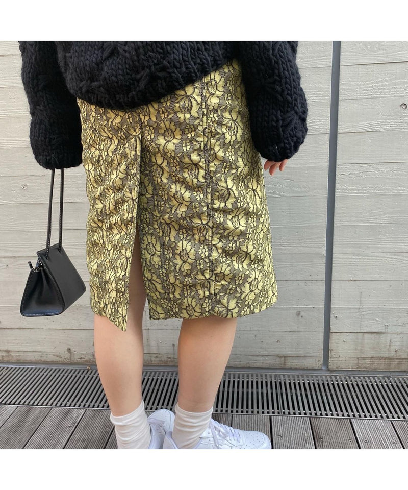 ＜Archive Sale＞Yellow Lace Layered Cotton Midi Skirt-WE11DONE-Forget-me-nots Online Store