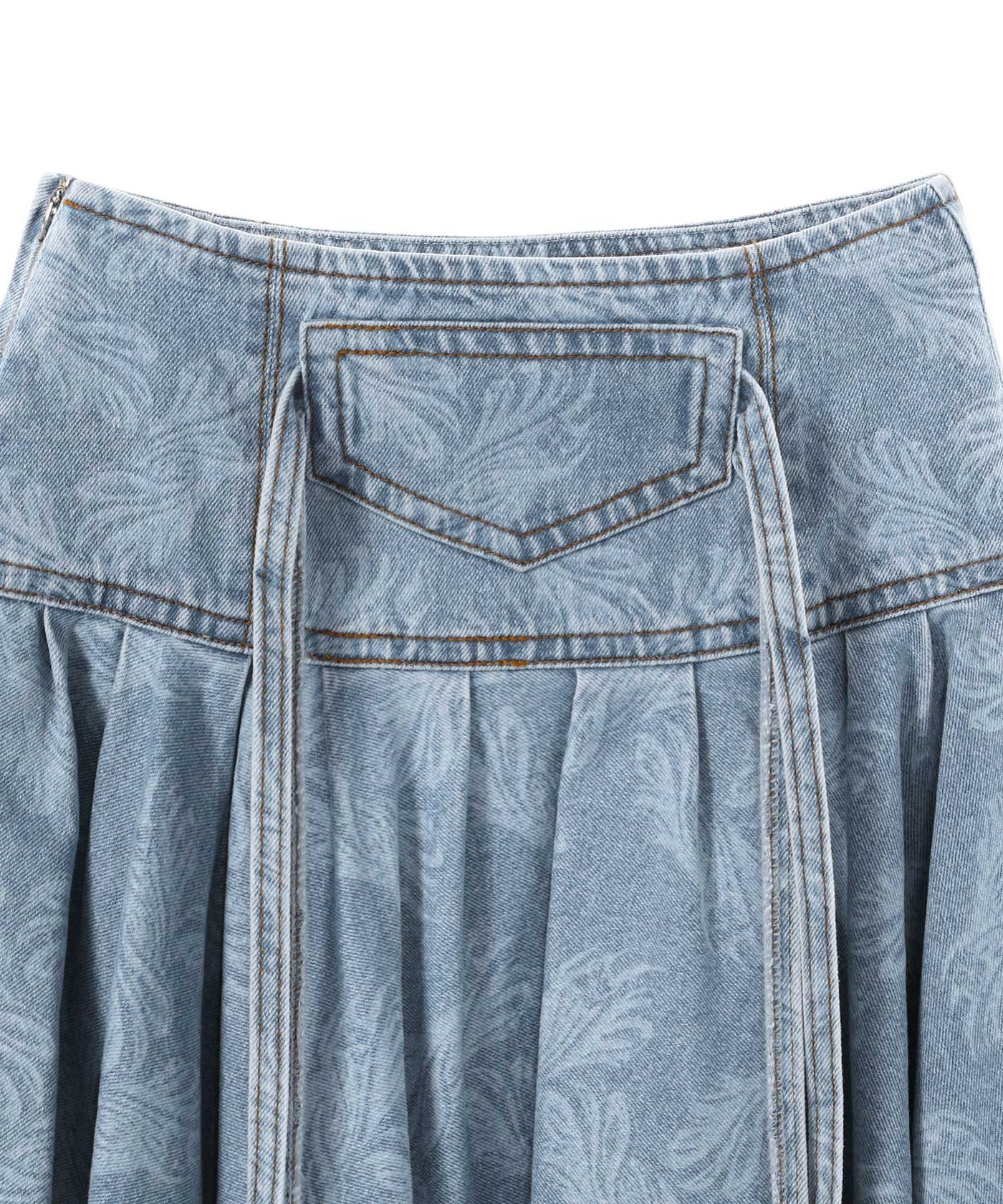 Blue Allover Printed Flare Denim Long Sk｜ウェルダン(WE11DONE