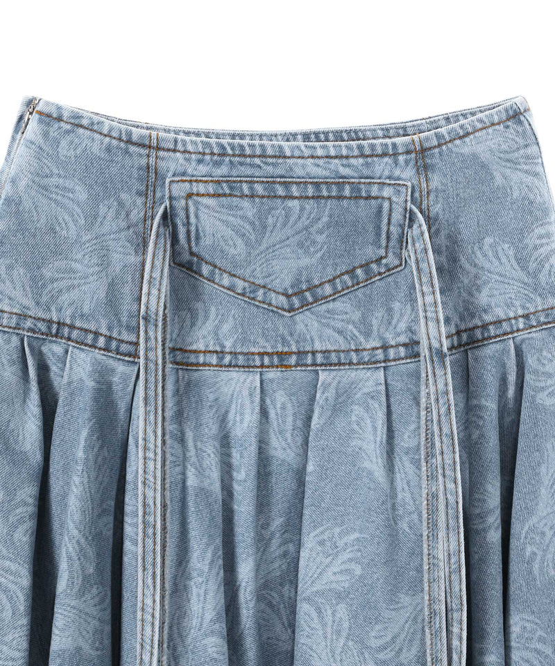 ＜Archive Sale＞Blue Allover Printed Flare Denim Long Sk-WE11DONE-Forget-me-nots Online Store